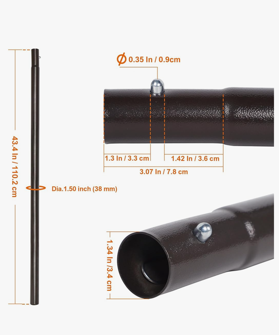 Blissun Umbrella Replacement Lower Pole, Aluminium Patio Umbrella Extension Bottom Pole Replacement with Bullet Buckle, Bronze - Exact Fit Umbrellas Only