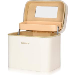 Luxury Fashion Makeup Box, Portable Leather Hard Cosmetic Case With Mirror, Sturdy Train Case Make Up Box For Women Adults (Yellow)