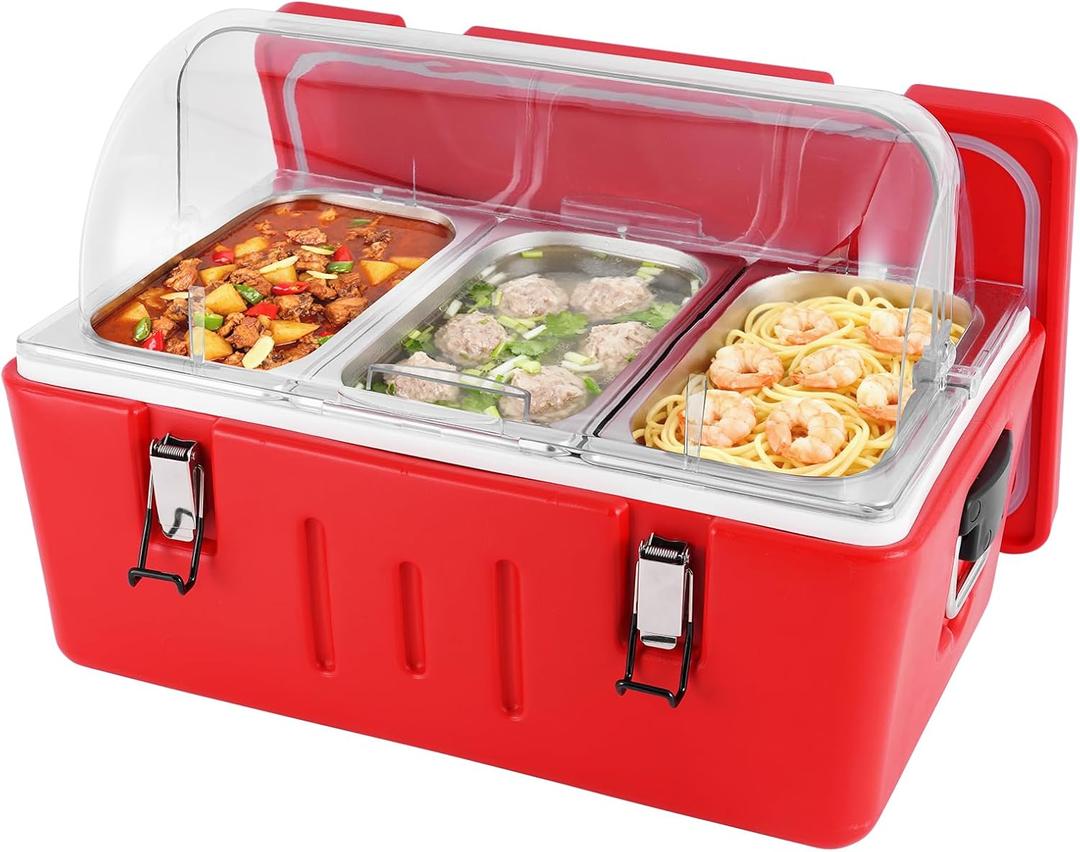 Insulated Food Pan Carrier Cold/Hot Food Buffet Server 27Qt Storage Box With Roll Top Lid & Buckles Warmer Box For Catering Restaurant Buffet