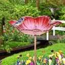 Outdoor Bird Bath Glass Birdbath Garden Birdfeeder with Metal Stake Red