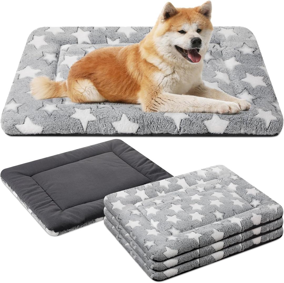 4 Pcs Dog Bed Mat Washable Dog Cats Kennel Pad for Crate Pet, Soft Comfortable Replaceable Reversible for Small, Medium, Large Dogs Machine Washable(20 x 30 x 1.6 Inch,Gray)