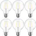 ENERGETIC SMARTER LIGHTING Dimmable LED Edison Light Bulb, G25 (G80) 500LM Globe Bulb, 60W Equivalent, 4000K Cool White, Christmas Light, E26 Standard Base, ETL Listed, 6-Pack