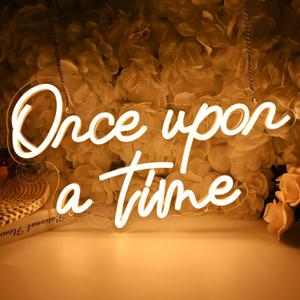 SYLHOME Once Upon A Time LED Neon Light Sign Home Bedroom Kids Room Nursery Wall Decor Sign Words Art Wedding Birthday Bookshelf Decor Christmas Gifts 5V USB 15.8"X8.9"