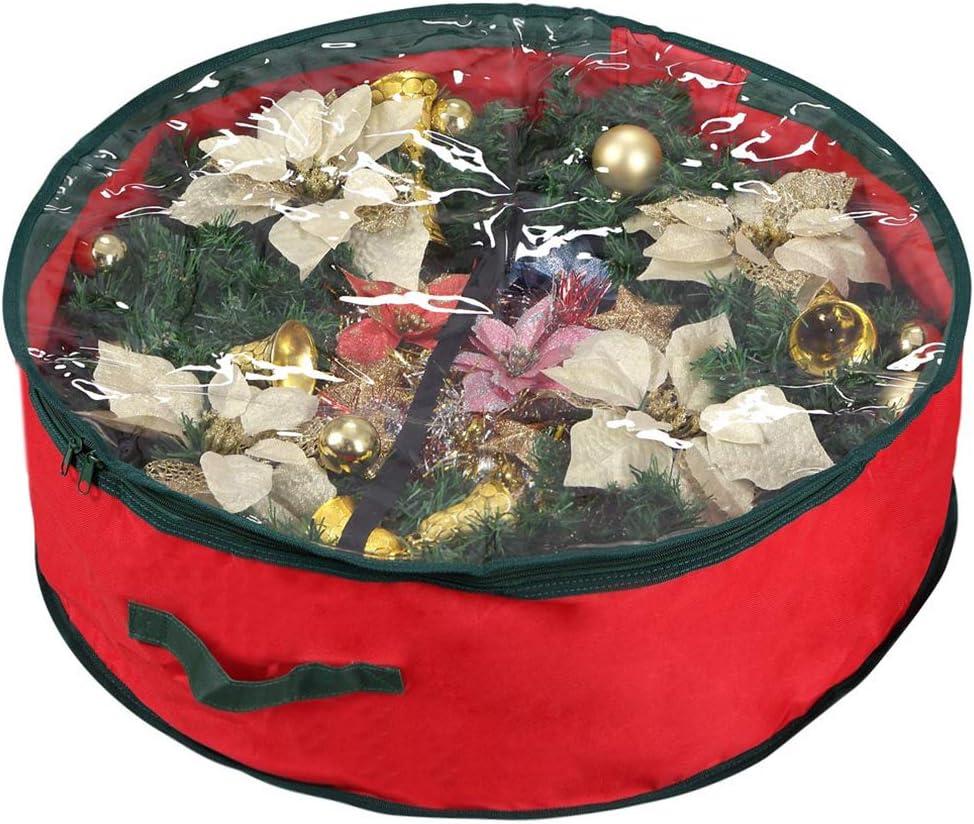Primode Christmas Wreath Storage Bag 30", Garland Wreaths Container with Clear Window for Easy Holiday Storage, Durable 600D Oxford Material (Red)