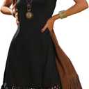 Verdusa Women's Western Fringe Tank Dresses Cowgirl Sleeveless Short Summer Dress (Black, Small)