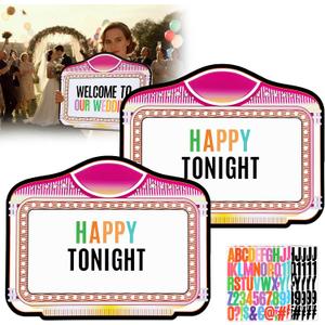 2 Pack Wedding Bottle Service Sign with Letter Stickers, Double-Sided 22''x17'' Nightclub Bridal Entrance Props, Bottle Service Signs for Wedding Bar Bachelor Party (Pink), 17.3" x 21.4"