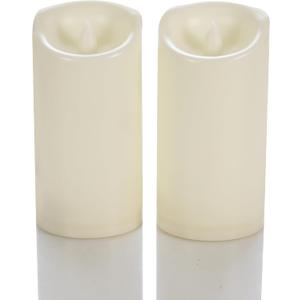 CANDLE CHOICE Waterproof Outdoor Battery Operated Flameless Candles with Timer Flickering Plastic Resin Electric LED Pillar Lights for Lantern Patio Garden Wedding Party Decorations 3x6 Inches 2 Pack (Cream White)