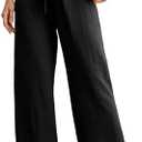 IWOLLENCE Women's Wide Leg Pants with Pockets High Waist Adjustable Knot Loose Casual Trousers Business Work Casual Pants, Medium, Bkack jk 