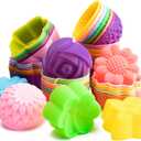 R HORSE 42Pcs Mini Size Silicone Molds, 2 x 0.8 inch Cupcake Multi Flower Shapes Baking Cups Non-Stick Donut Wrapper Mold Muffin Liners Washable for Pan Oven Microwave Dishwasher