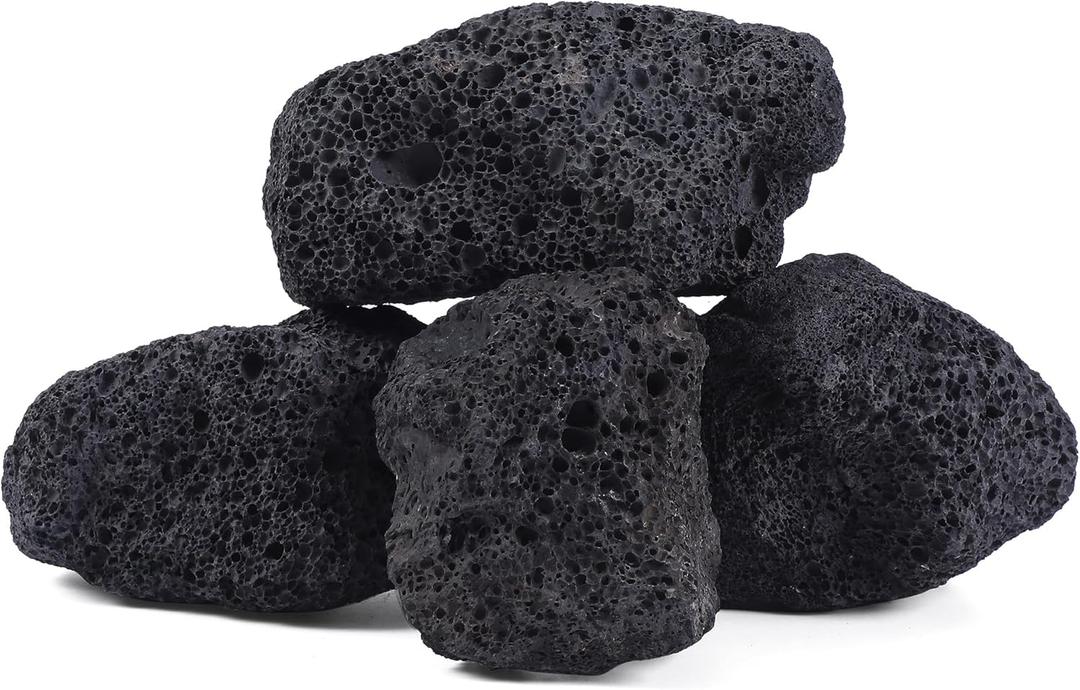 6.1-8.1 Inches Natural Black Lava Rock, 4 PCS Large Aquarium Rocks for Aquascaping, Terrariums, Reptile Tanks & Aquarium Decor