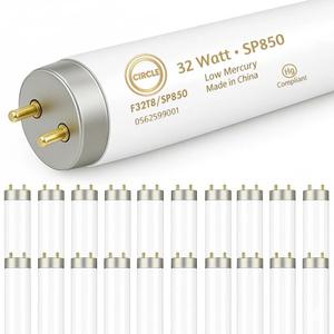 Circle (Case of 25 F32T8/SP850 Super White Linear Fluorescent 32-Watt T8 FO32 5000K Light Bulbs 48inches