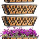 4 Pack 14 Inch Window Boxes Planters Railing Planter Box with Coco Liners Deck Railing Planter Boxes Balcony Hanging Flower Box for Outdoor Plants Garden Decor