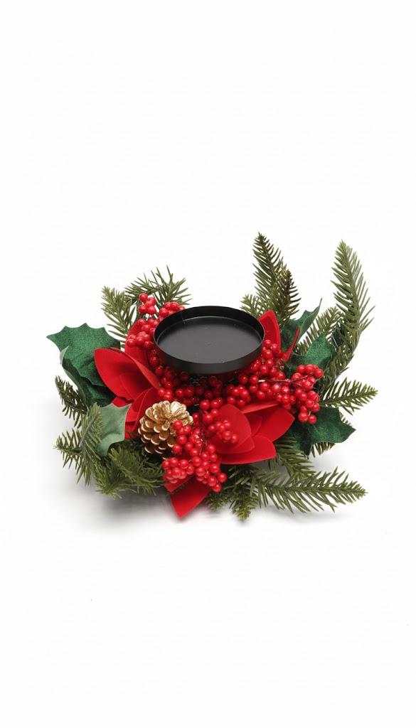 Christmas Glass Candle Holder Decorations  Red Berries for Table Centerpiece Holiday Decor