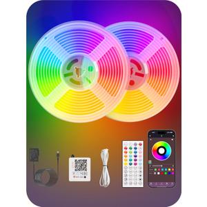 RIYO Neon Rope Lights, 32.8Ft RGB LED Strip Lights - App & Remote Control, Music Sync, IP67 Waterproof, Flexible Neon Lights for Bedroom, Gaming, Party, Outdoor Decor, Multiple Modes