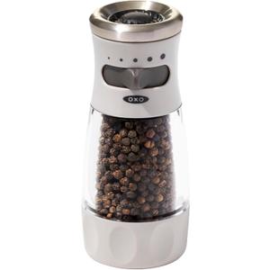OXO Good Grips Contoured Mess-Free Pepper Grinder, Adjustable Ceramic Grinder with Five Settings, Black Pepper Mill for Home and Kitchen, Spice Tool and Kitchen Gadget (Gray)