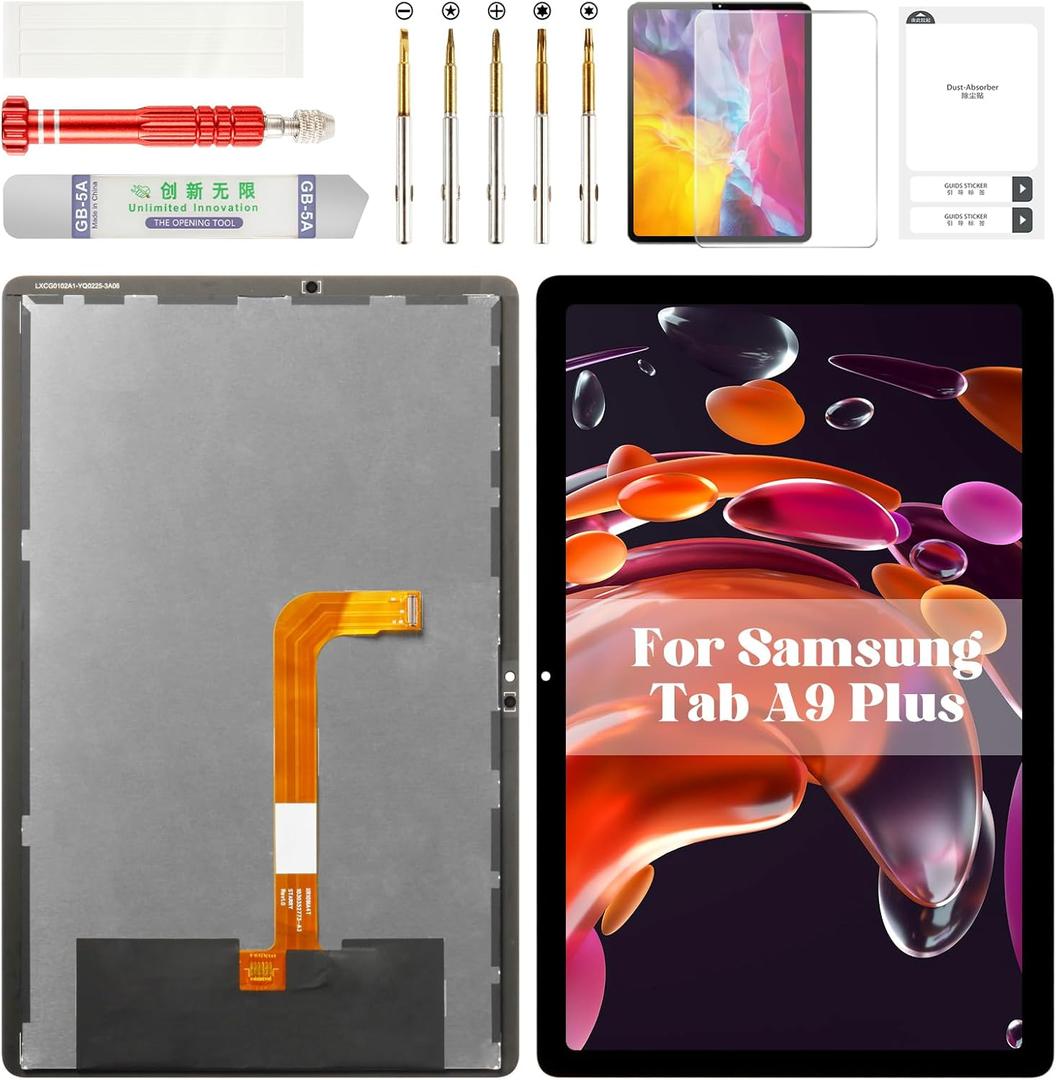 for Samsung Tab A9 Plus Screen Replacement for Samsung Tab A9 Plus LCD Display for Samsung Galaxy SM-X210 Digitizer Touch Screen Assembly Repair Kits SM-X215 SM-X216B Black