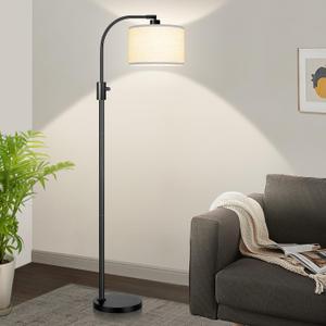 Black Floor Lamp, Arc Floor Lamp for Living Room Modern Standing Tall Floor Lamps with Linen Shade
