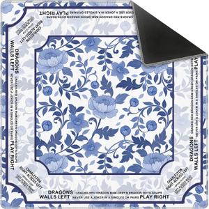 Blue and White Chinoiserie Floral Bird Mahjong Mat 31.5 x 31.5 Inch, Traditional Chinese Non-Slip Noise Reduction Mahjong Table Mat for American Mah Jong Poker Card Board Games Dominoes