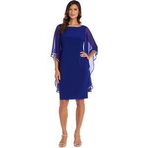 R&M Richards Elegant Sheath Dress W/Chiffon Butterfly Sleeves & Rhinestone Trim, 14 W