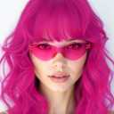 Wavy Wig and Sunglasses Set - 15 Inch Wavy Wig With Bangs - Heat Resistant Shoulder Length Curly Bob Wigs for Women - Bachelorette Party Costume Cosplay (Rose+Purple)