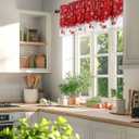 Christmas Window Valance Winter Snowflakes Window Treatment Merry Christmas Ball Ornaments Rod Pocket Curtain Valance,54x18 inch Xmas Snowflake Sparkle Red Kitchen Valance for Bathroom Cafe