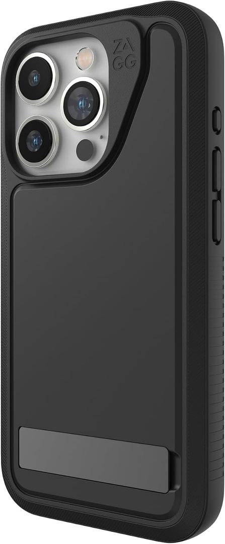 ZAGG Everest Snap iPhone 15 Pro Case with Kickstand - Drop Protection (20ft/6m), Triple-Layer Textured Cell Phone Case, No-Slip Design, MagSafe Phone Case, Black