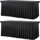 2 Pack Black Spandex Tablecloths for 4 ft Rectangle Tables, Wrinkle Free Fitted Table Covers 4 Foot StretchyTable Cloth with Skirt for Parties Weddings Birthday Banquet Baby Shower