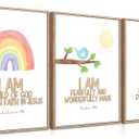 FTQYQLD Bible Verse Wall Art for Nursery - Set of 3 Watercolor Christian Posters - I Am A Child of God Scripture Prints - Religious Baby Room Decor for Boys Girls Bedroom Playroom - 12x16in