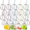 Yaomiao 24 Pcs 10 oz Mini Plastic Fish Bowl Ornament Cups for Drinks Clear Spherical Potion Bottles with Lids and Straws Bulb Cups for Christmas Carnival Candy Party Decorations (Multicolor)