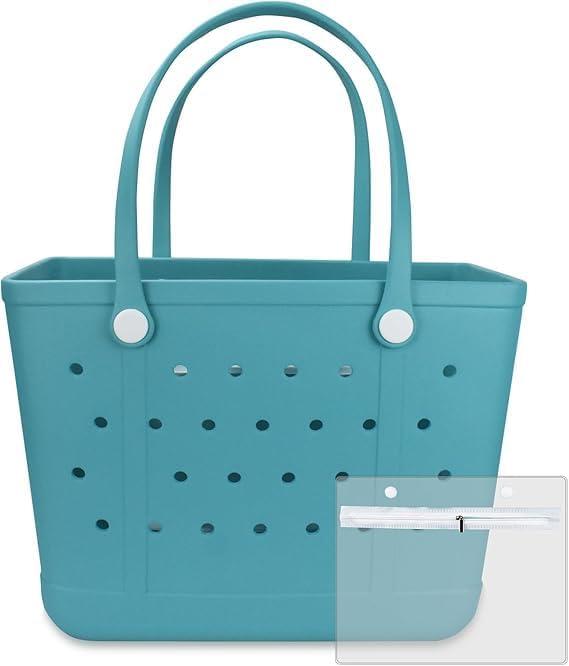 Extra Large Rubber Beach Bag, Washable Moisture Resistant Durable Open Hole Tote Bag Beach Vacation Essentials