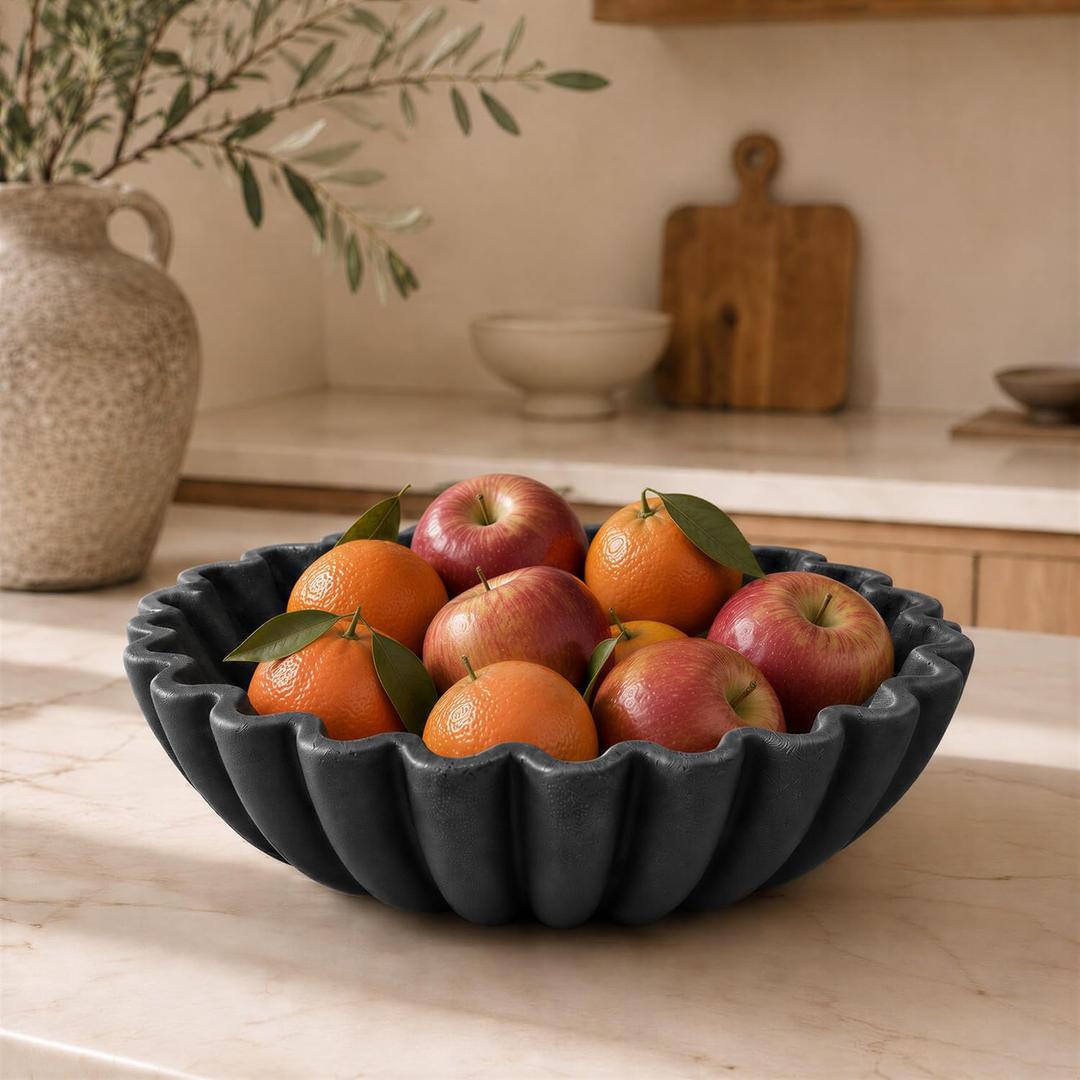KIBAGA Decorative Marble Fruit Bowl for Your Kitchen Counter or Table Decor, Large