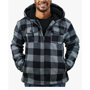 Thick Plaid Flannel Jacket for Men Sherpa Fleece Lined Hooded Coat Heavy Winter Warm Thermal Full Zipper Hoodies 4XL