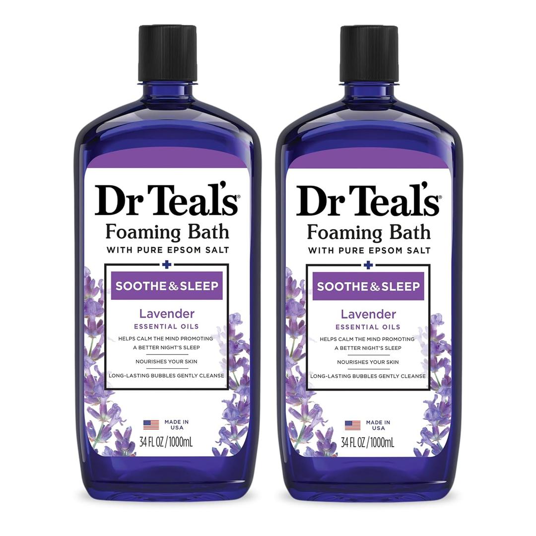 Dr Teal's Foaming Bath with Pure Epsom Salt, Soothe & Sleep with Lavender, 34 fl oz (Pack of 2)