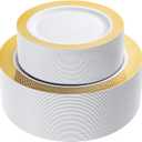 I00000 102 Pcs Gold Plastic Plates, Disposable Party Plates Include 51 Gold Dinner Plate 10.25 and 51 Disposable Dessert Plate 7.5 Perfect for Party & Wedding