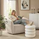 SONGMICS Vanity Stool, Round Ottoman with Storage, Upholstered Foot Stool, Removable Lid, for Living Room, Bedroom, Easy Assembly, 16.9 x 16.9 x 18.5 Inches, Velvet Fabric, Cream White ULOM018LH01