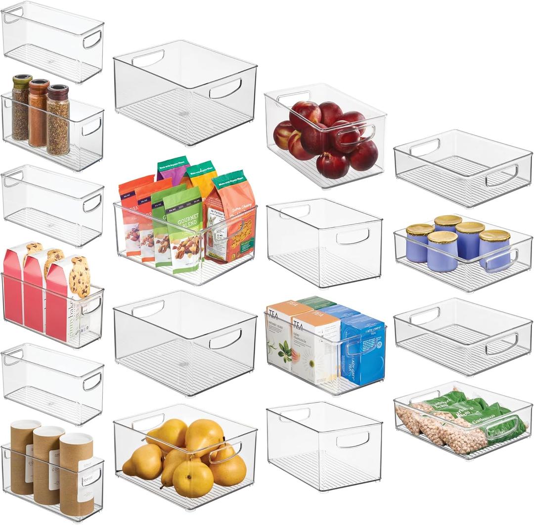 iDesign Stackable Plastic Handle Bin Assortment Set - Storage Organizers for Kitchen, Fridge, Pantry, Home -18 Pack, Clear | Cabinet Organization, Container, BPA-Free