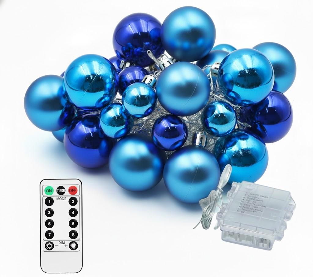 33ct Christmas Ball Ornaments with Lights, Christmas Decorations 8.2 Ft 100 LEDs Globe Ball Lights Outdoor Indoor for Tree urn Filler Flower Nursery Party Garden Yard Gazebo Decor Blue