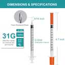 U-100 syringes with needle - 1ml 31G ( 31 gauge ) 5/16 inch syringe with needles scale in 100 units , 1 ml / 1cc Pack of 30 ( 30 Pcs )