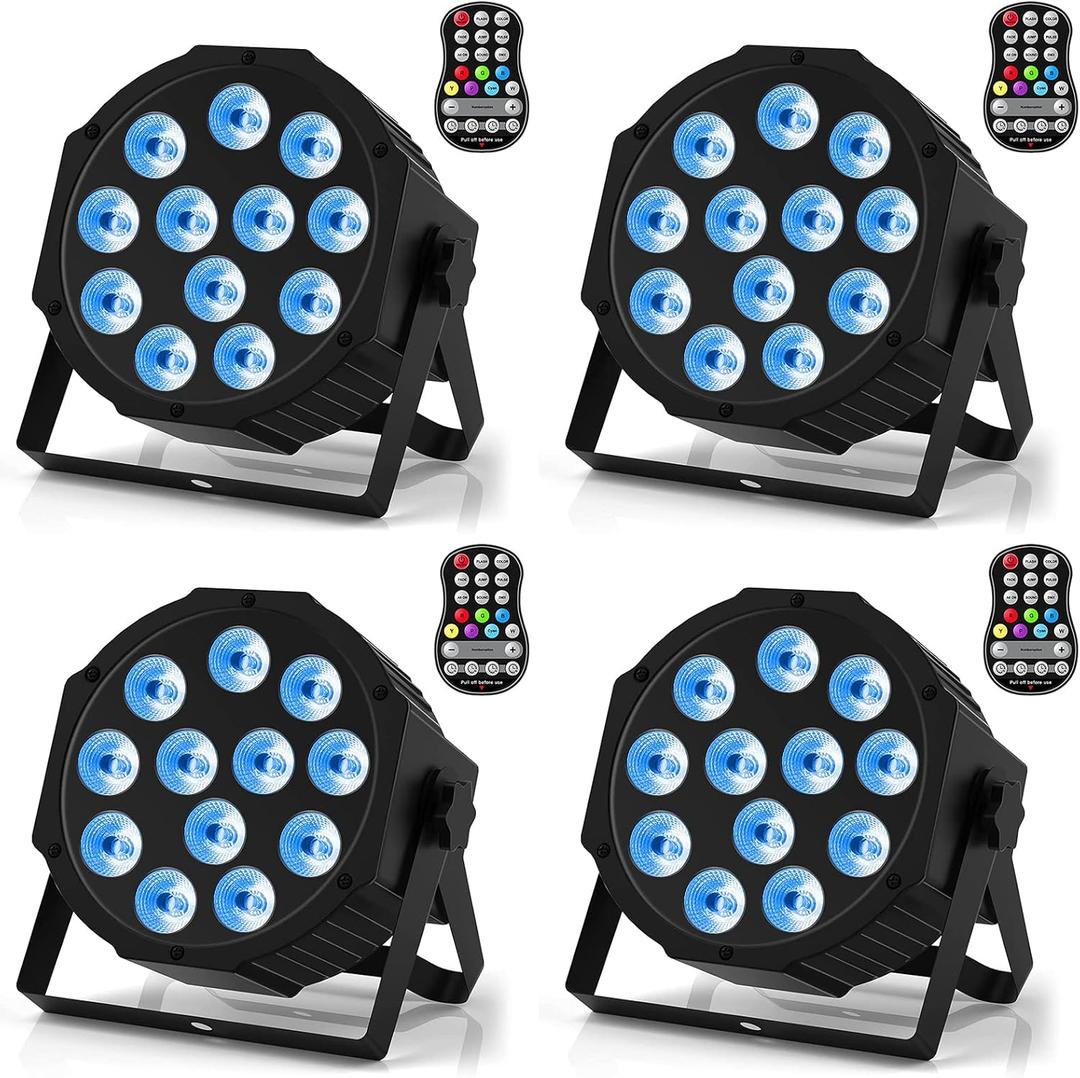 Rechargeable Par Lights, RGBW LED Uplights Battery Powered Stage Light, HOLDLAMP Par Can DJ Lights Sound Activated with Remote & DMX Control for Festival Party Event Wedding Bar. 4 Packs