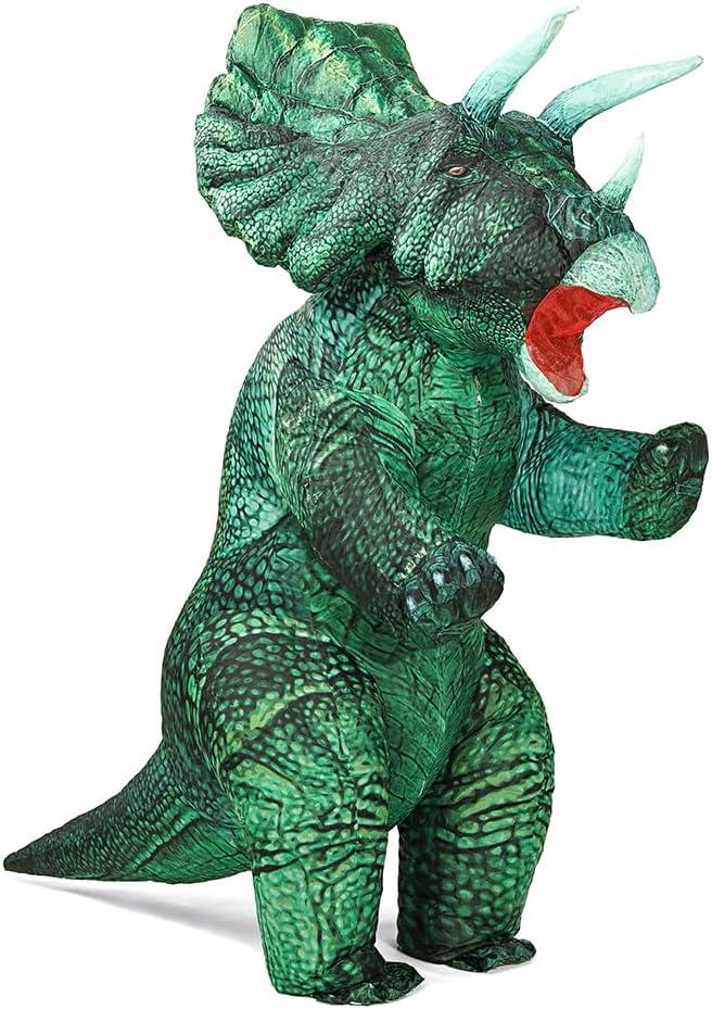 MXoSUM Inflatable Dinosaur Costume Blow up Triceratops Costumes for Adults Fancy Dino Onesies Party Halloween Cosplay Costume (Green, No Size)