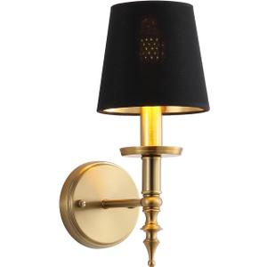 Modern Wall Sconce Industrial Mid Century Bathroom Vanity Wall Light Brushed Brass Finished Frame and Black Linen Shade Wall Mount Lights for Living Room Bedroom Stairs Corridor Mirror