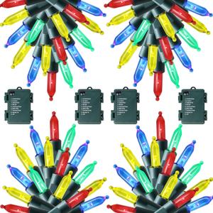 Joliyoou 4 Packs Total 200 LEDs 64ft Multicolored Christmas String Lights, Battery Operated Christmas Mini String Lights with 8 Lighting Modes, Indoor Outdoor LED Xmas Fairy String Lights with Timer