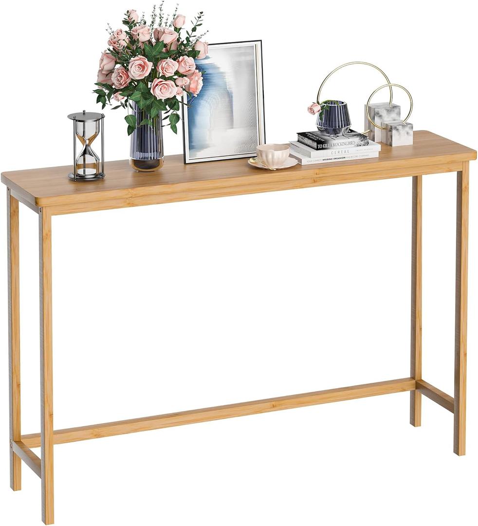 VASMIA Console Table, Entryway Table, Narrow Sofa Table, 39" Bamboo Hallway Table for Entryway, Living Room, Bedroom, Foyer, Natural, 9.44"D x 39.37"W x 29.52"H