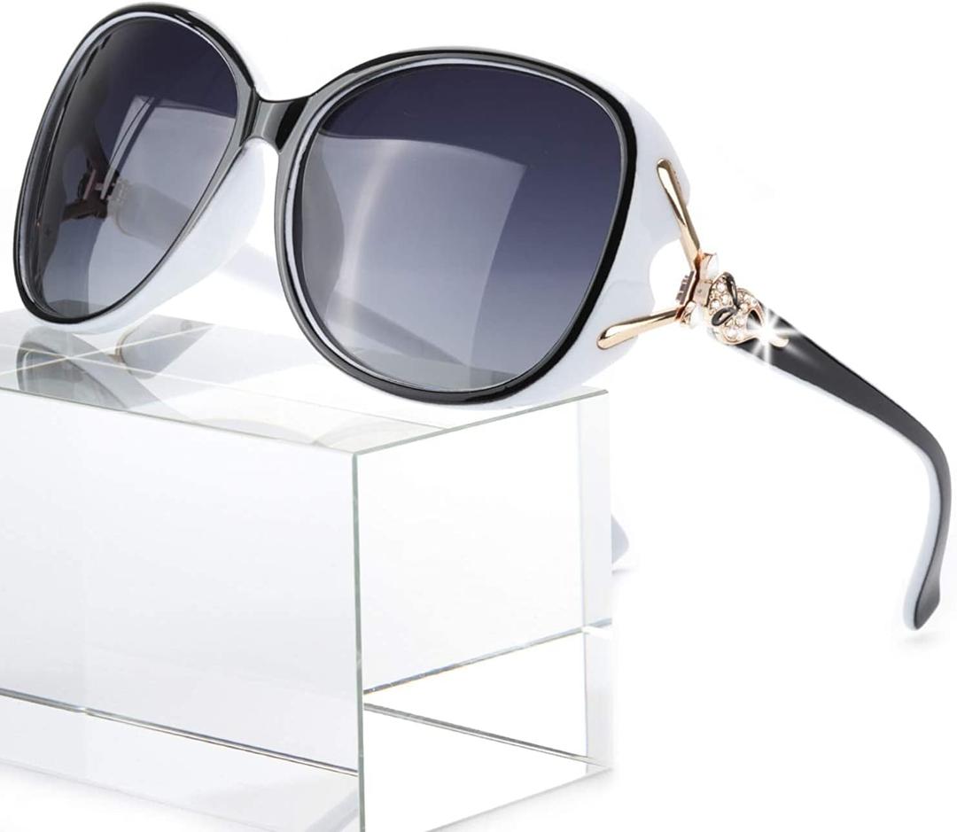 FIMILU Sunglasses for Women Trendy Polarized Sunglasses Oversized Big Sun Glasses Ladies Shades UV Protection (A2 Black and White Frame/Polarized Gradient Grey Lens)