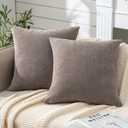 GAWAMAY Decorative Chenille Throw Pillow Covers 24x24 Inch Pack of 2, Soft Square Couch Pillow Cover for Sofa Cushion Living Room Bedroom Pillowcases Taupe Grey 60x60cm (ONLY Covers)
