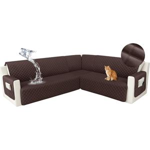 HDCAXKJ Waterproof Corner Sectional Couch Cover Velvet L Shape Sofa Covers for Pets Dogs Soft Heavy Duty U Shaped Sofa Slipcovers Sets for Sectional Non Slip Furniture Protector (Dark Brown, X-Large)