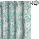 Lunarable Flower Curtains, Hawaiian Floral Themed Tropical Hibiscus and Exotic Leaves, Window Treatments 2 Panel Set for Living Room Bedroom, Pair of - 28" x 84", Teal Green