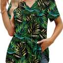 BETTE BOUTIK Womens Short Sleeve Tunics V Neck Button Down Shirts Blouse Tops Pullover S-3XL (L)
