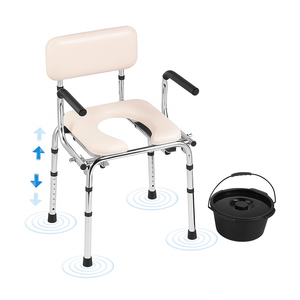 VEVOR Commode Chair, Bedside Commode with Padded Seat, Drop-Down Arms, 7-Level Adjustable Height, 5.8L Removable Bucket, Easy to Assemble, 350LBS Capacity, Portable Toilet for Adults Seniors