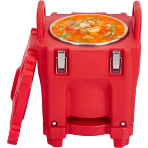 Insulated Food Pan Carrier -Top Load, Includes Spoon, Wheel and Lock, 20L Capacity, Stainless Steel Liner, Portable for Catering, Family Gathering, Canteen, Restaurant Red